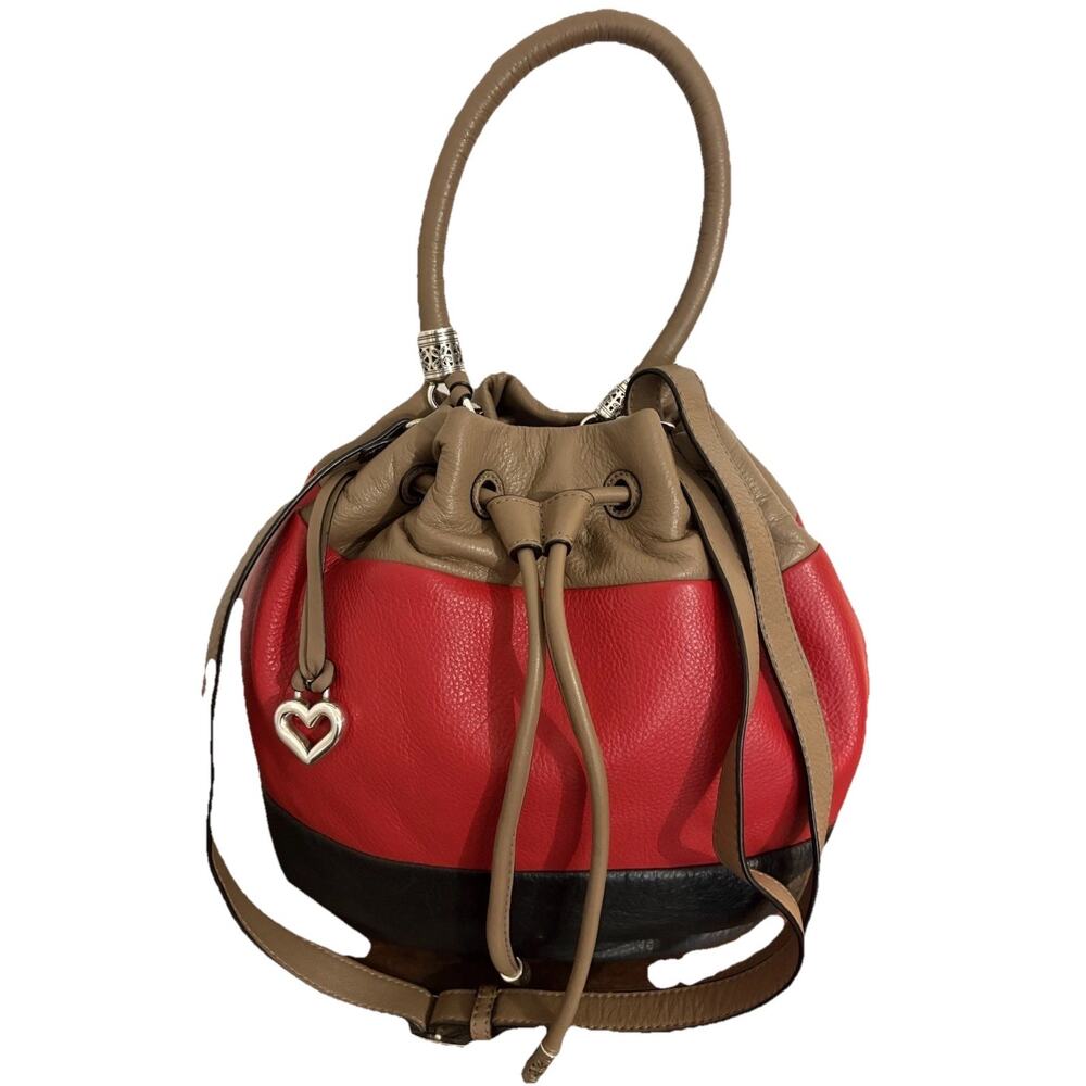 Brighton Handbag Brody Bucket Purse Leather Hobo Drawstring Red Black Taupe